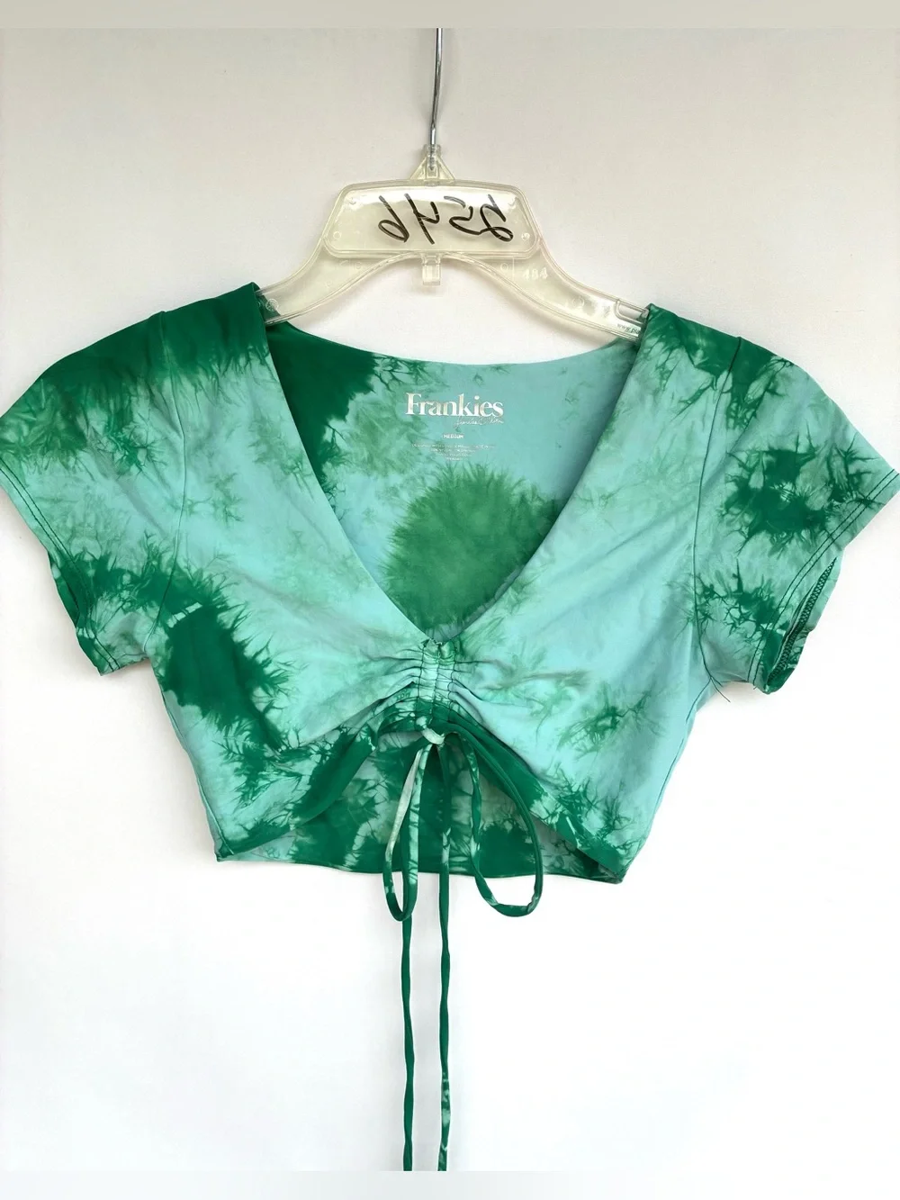 Frankie's Bikinis Ryan Green Tie-Dye Top Center Cinch Drawstring Medium - Picture 2 of 4